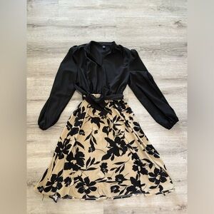 Elegant Black and Cream Floral Dress